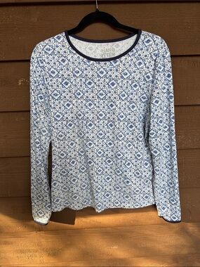 Hang Ten Blue & White Sweatwicking Long Sleeve Tee size Large